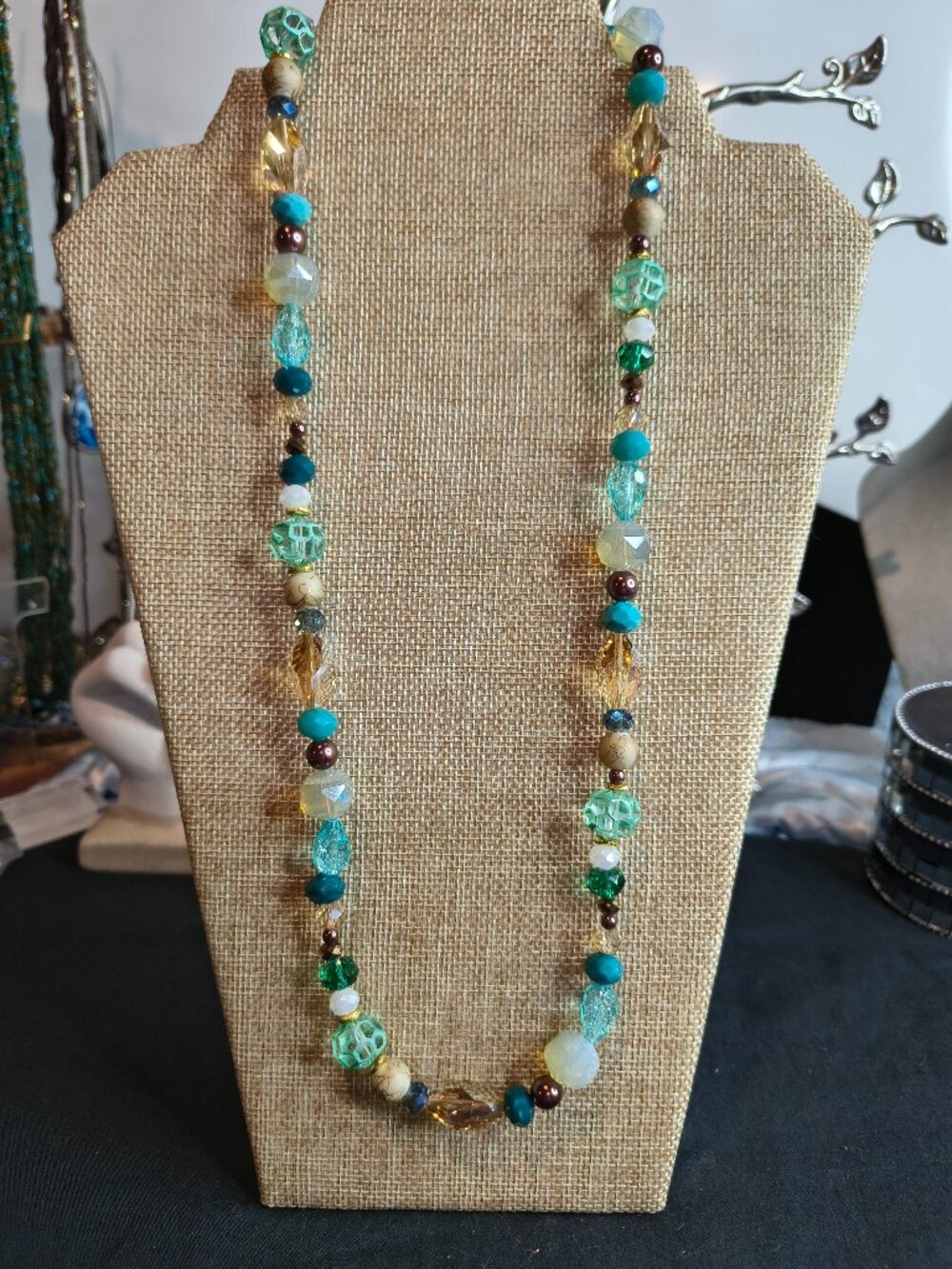 Hand Made Silver Tone Art Glass Necklace